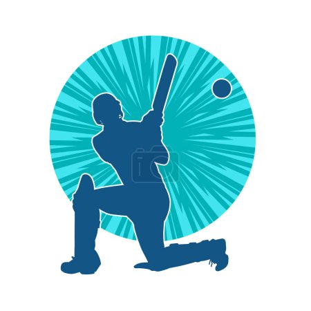 Silhouette of a male cricket player in action pose. Silhouette of a man playing cricket sport.
