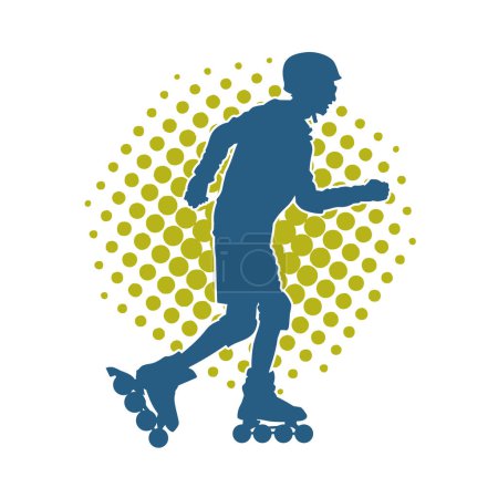 silhouette of a sporty male on a roller skate. Silhouette of sporty man have fun on roller wheels.