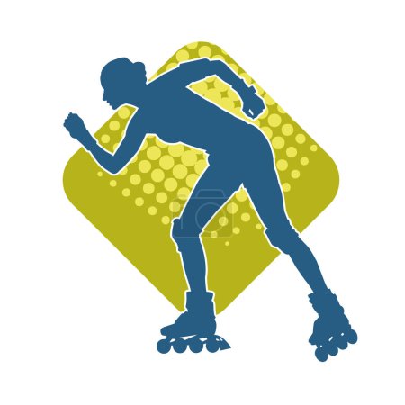 silhouette of a sporty female on a roller skate. Silhouette of sporty woman have fun on roller wheels.