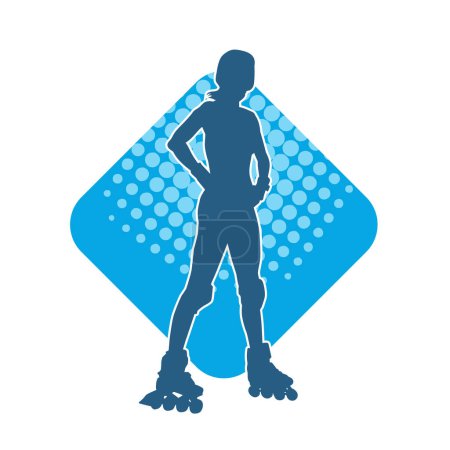 silhouette of a sporty female on a roller skate. Silhouette of sporty woman have fun on roller wheels.