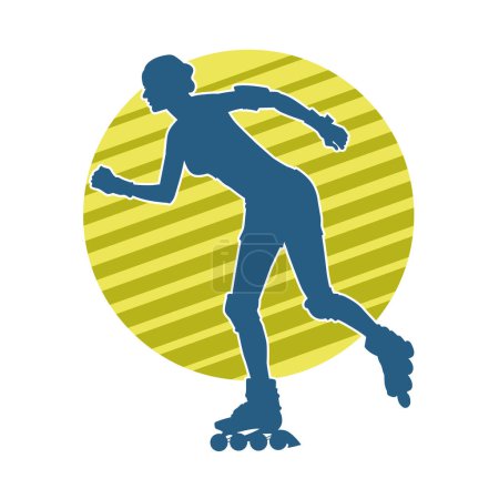 silhouette d'une femme sportive sur un patin à roulettes. Silhouette de femme sportive amusez-vous sur des roues à rouleaux.