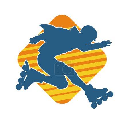 silhouette of a sporty male on a roller skate. Silhouette of sporty man have fun on roller wheels.