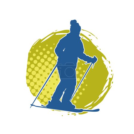 Ilustración de Silueta de un macho haciendo deporte de esquí - Imagen libre de derechos