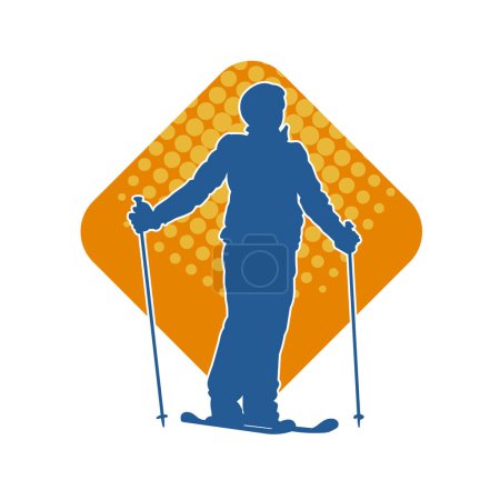 Ilustración de Silueta de un macho haciendo deporte de esquí - Imagen libre de derechos