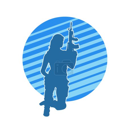 Silhouette einer Kriegerin mit Maschinengewehr. 