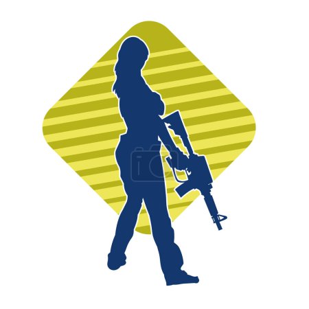 Silhouette einer Kriegerin mit Maschinengewehr. 