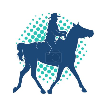 Silhouette eines Wild-West-Cowgirls auf einem Pferd. Silhouette eines Cowgirls zu Pferd