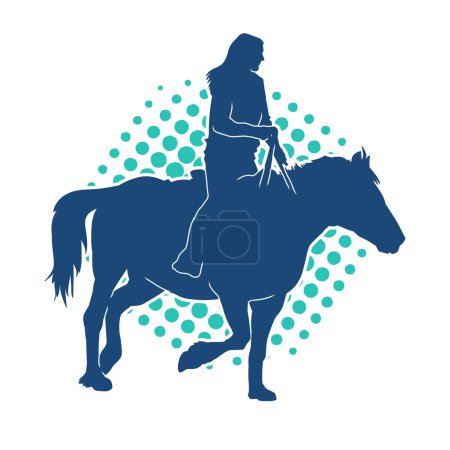 Silhouette einer Reiterin. Silhouette eines Pferdes mit einer Frau auf dem Rücken.
