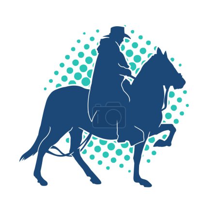 Silhouette of a cowboy ridding a horse animal. 