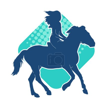 Silhouette einer Reiterin. Silhouette eines Pferdes mit einer Frau auf dem Rücken.