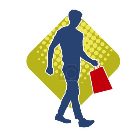 Silhouette eines schlanken männlichen Modells, das beim Gehen eine Einkaufstasche trägt
