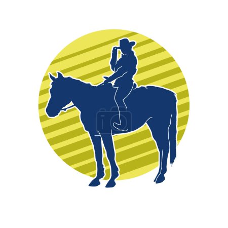 Silhouette eines Cowboys, der ein Pferd befreit. 