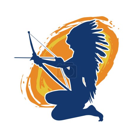 Silhouette of a tribal archer warrior female in action pose