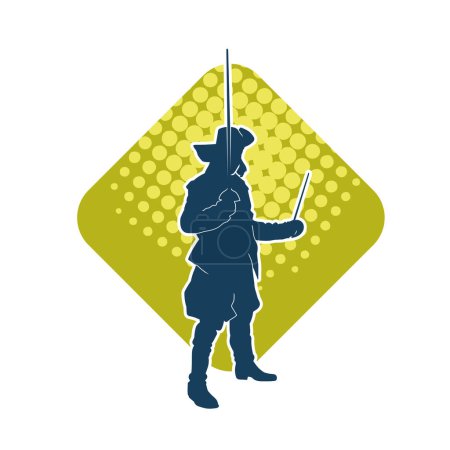 Silhouette eines mittelalterlichen Musketier-Soldaten in Action-Pose mit Schwertwaffe