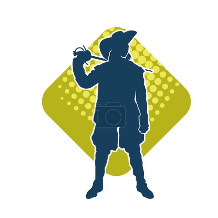 Silhouette of a medieval musketeer soldier in action pose with sword weapon