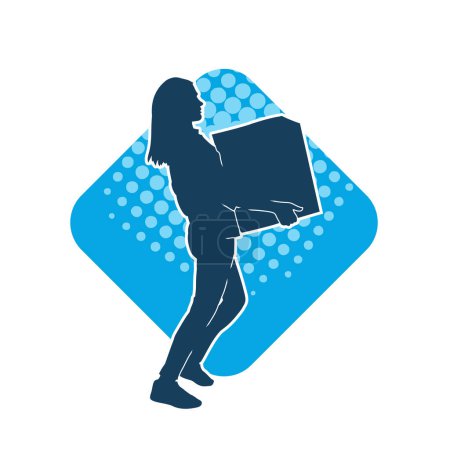Silhouette of a casual female lifting some boxes. Silhouette of a woman carrying boxes.