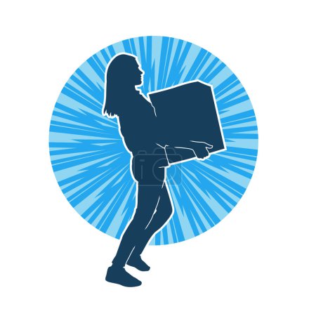 Silhouette of a casual female lifting some boxes. Silhouette of a woman carrying boxes.