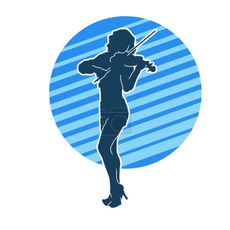 Silhouette of a woman musician playing violin string musical instrument.