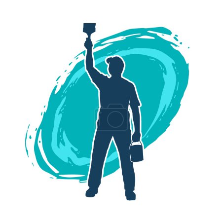 Illustration for Silhouette of a male worker doing painting work. Silhouette of an interior painter worker. - Royalty Free Image