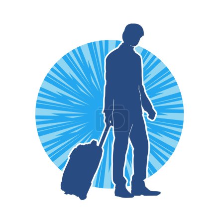 Silhouette of a male traveller carrying travel luggage suitcase