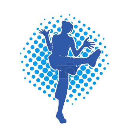 Silhouette einer Tänzerin in Action-Pose. Silhouette einer schlanken Frau in Tanzpose.