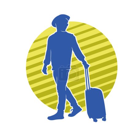 Silhouette of a male traveller carrying travel luggage suitcase