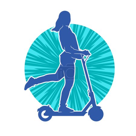Silhouette of a casual slim female ride an electric scooter.