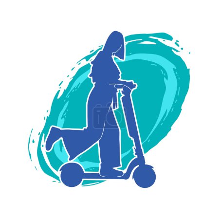 Silhouette of a casual slim female ride an electric scooter.