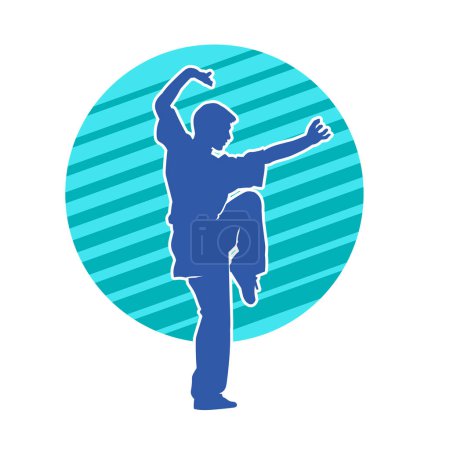 Illustration for Silhouette of a man in oriental martial art pose. Silhouette of a male in martial art move. - Royalty Free Image