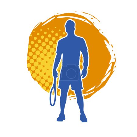 Silhouette eines männlichen Tennisspielers in Action-Pose. Silhouette eines Mannes, der Tennissport mit Schläger betreibt.