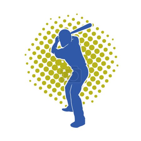 Silhouette eines männlichen Baseballschlägers in Action-Pose. Silhouette eines männlichen Sportlers, der Baseball als Teig spielt.