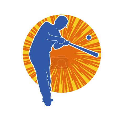 Silhouette eines männlichen Baseballschlägers in Action-Pose. Silhouette eines männlichen Sportlers, der Baseball als Teig spielt.
