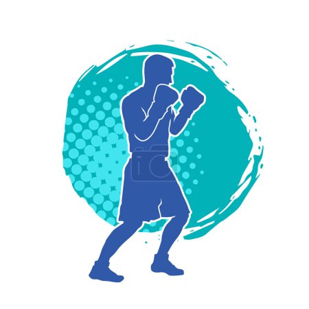 Silhouette of male boxing athlete in action pose. Silhouette of a muscular man wearing boxing gloves for boxing sport.