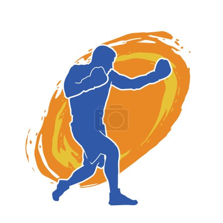 Silhouette of male boxing athlete in action pose. Silhouette of a muscular man wearing boxing gloves for boxing sport.