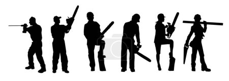 Silhouette groupe de travailleurs portant des outils