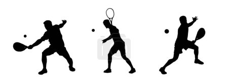 Silhouette group of male tennis player. Silhouette collection of sporty man playing tennis sport