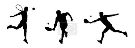 Silhouette group of male tennis player in action pose.