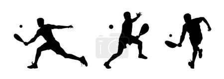 Silhouette group of male tennis player in action pose.