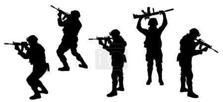 Silhouette eines männlichen Soldaten mit Maschinengewehr. Silhouette des Scharfschützen in Aktion.