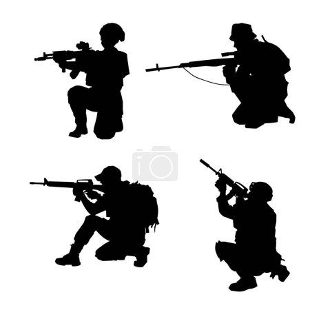 Silhouette eines männlichen Soldaten mit Maschinengewehr. Silhouette des Scharfschützen in Aktion.