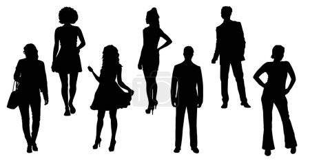 Silhouette group of city people with various style and pose