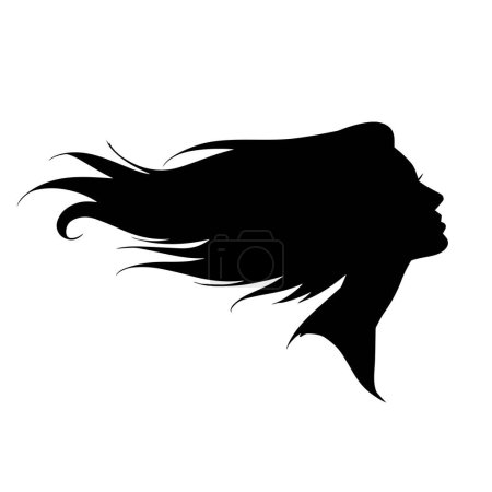 Silueta de un perfil de cabeza femenina con pelo largo 