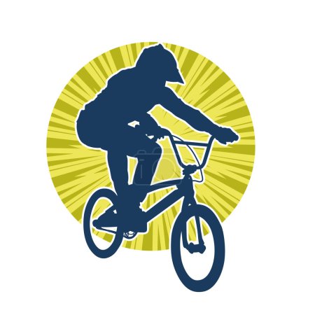 Silhouette einer männlichen Person Stunt auf einem Fahrrad. Silhouette von Stunt Riding Bike Action-Pose.