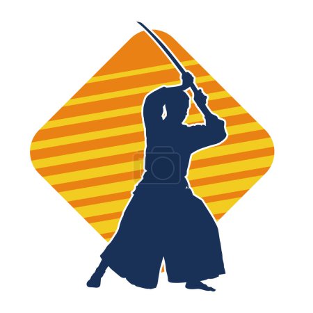Silhouette of a male samurai warrior in japanese traditional costume