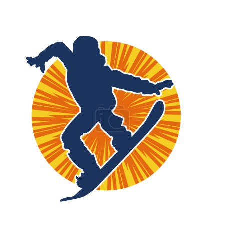 Silhouette of a male mountain skiing. Silhouette of a man jumping with a skiing board