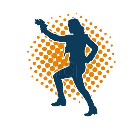 Silhouette of a slim female warrior in action pose with machine hand gun