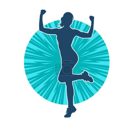 Silhouette of sporty female doing aerobics physical exercise 