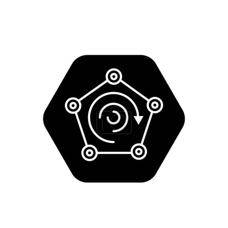 Pentagon shape with pins and circular arrow. Closed system symbol. circulation logo.