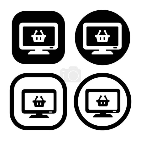 Symbol of a monitor display and a shopping basket image on display. Online shopping icon or ecommerce symbol.