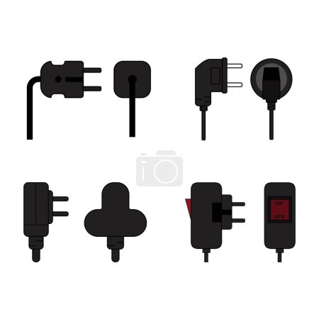 Illustration for Vector set of power plug icons in modern style - Royalty Free Image